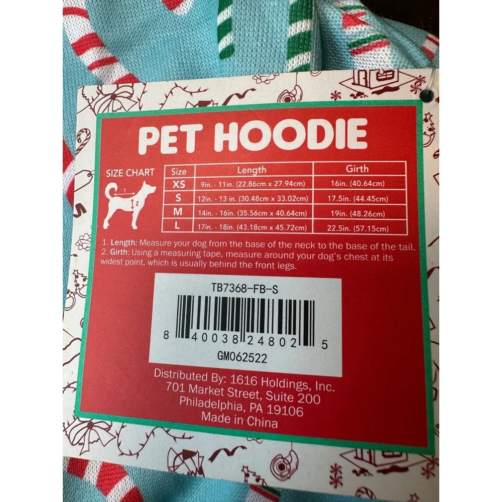 1616‎ Holdings Candy Cane Cutie Christmas Pet Hoodie Dog Fleece Hoodie Small NWT